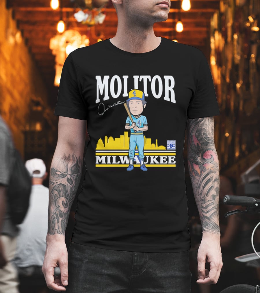 Paul Molitor Milwaukee Brewers Hall Of Fame 4 Caricature City Skyline T-Shirt