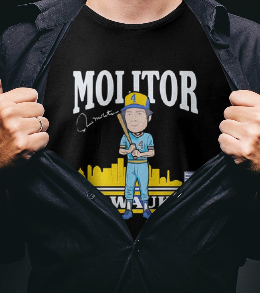 Paul Molitor Milwaukee Brewers Hall Of Fame 4 Caricature City Skyline T-Shirt