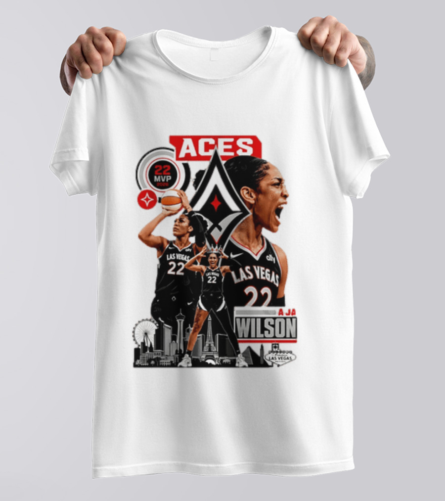 Las Vegas Aces A'ja Wilson 22 MVP Skyline Basketball T-Shirt