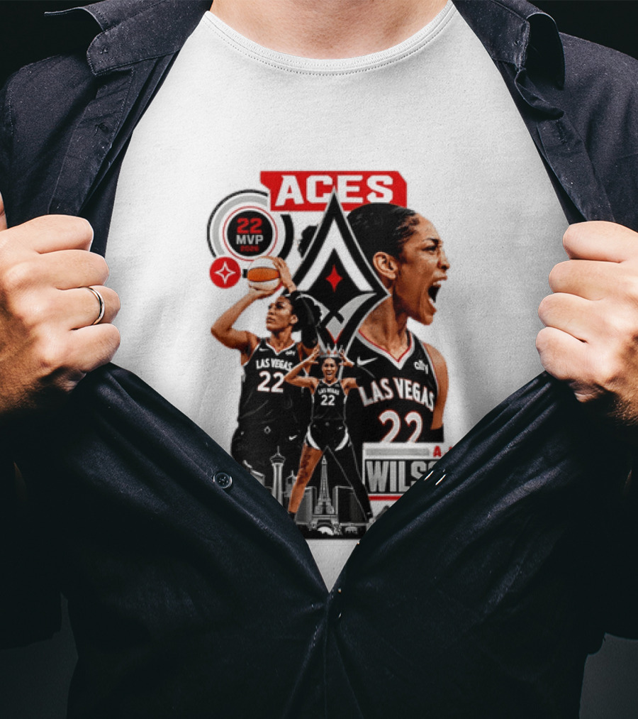 Las Vegas Aces A'ja Wilson 22 MVP Skyline Basketball T-Shirt