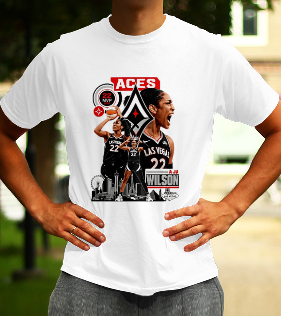 Las Vegas Aces A'ja Wilson 22 MVP Skyline Basketball T-Shirt