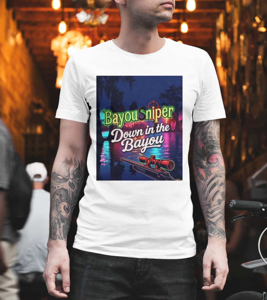 Bayou Sniper Down In The Bayou Retro Night Scene T-Shirt