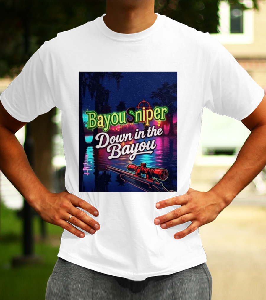 Bayou Sniper Down In The Bayou Retro Night Scene T-Shirt