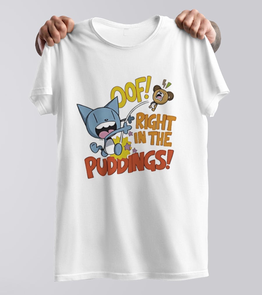 Looshkin Oof Right In The Puddings Funny Cat And Bear Cartoon Humor T-Shirt