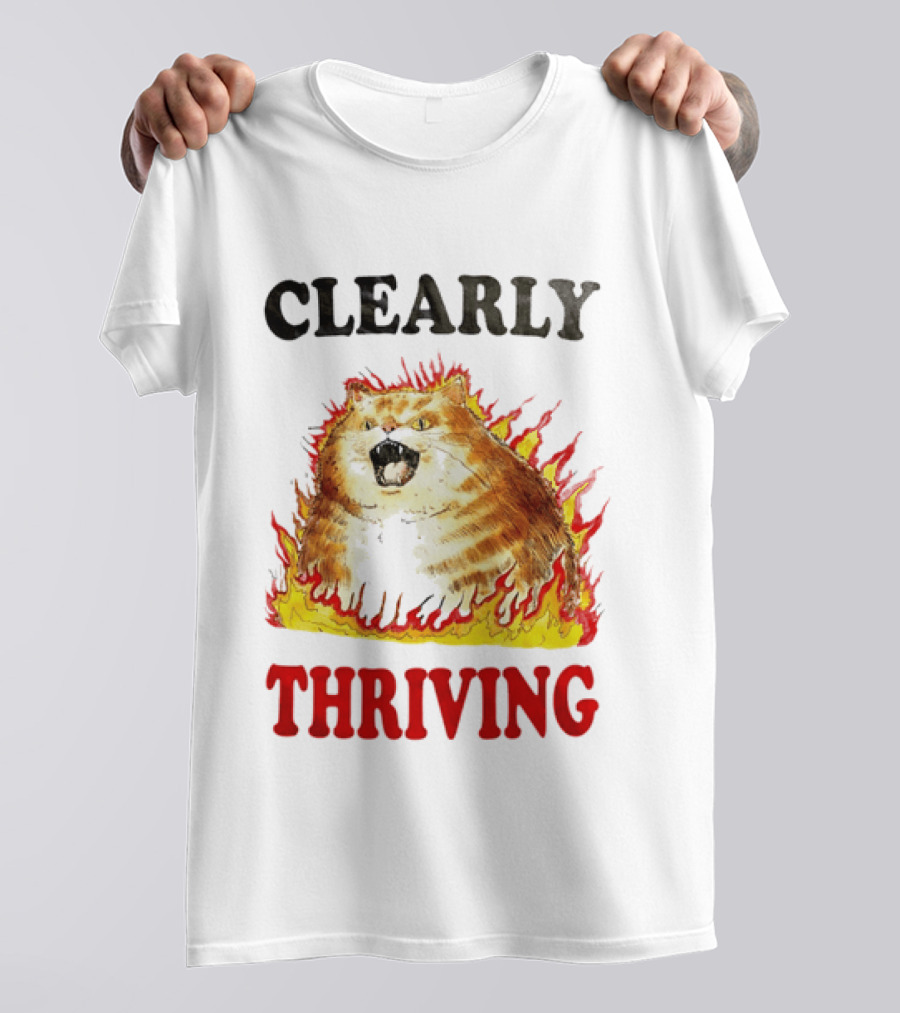Clearly Thriving Fat Orange Tabby Cat Flames T-Shirt