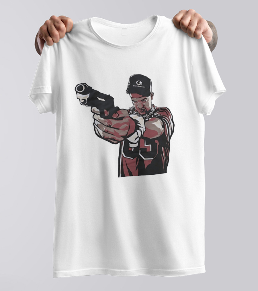 Man Pointing Gun Graphic With Number 89 And Hat Logo Codestructor T-Shirt