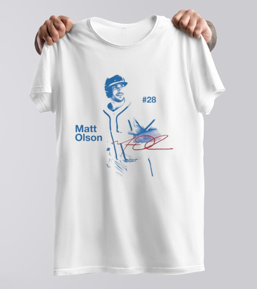 Matt Olson Atlanta Braves Number 28 MLB Star Player Signature T-Shirt