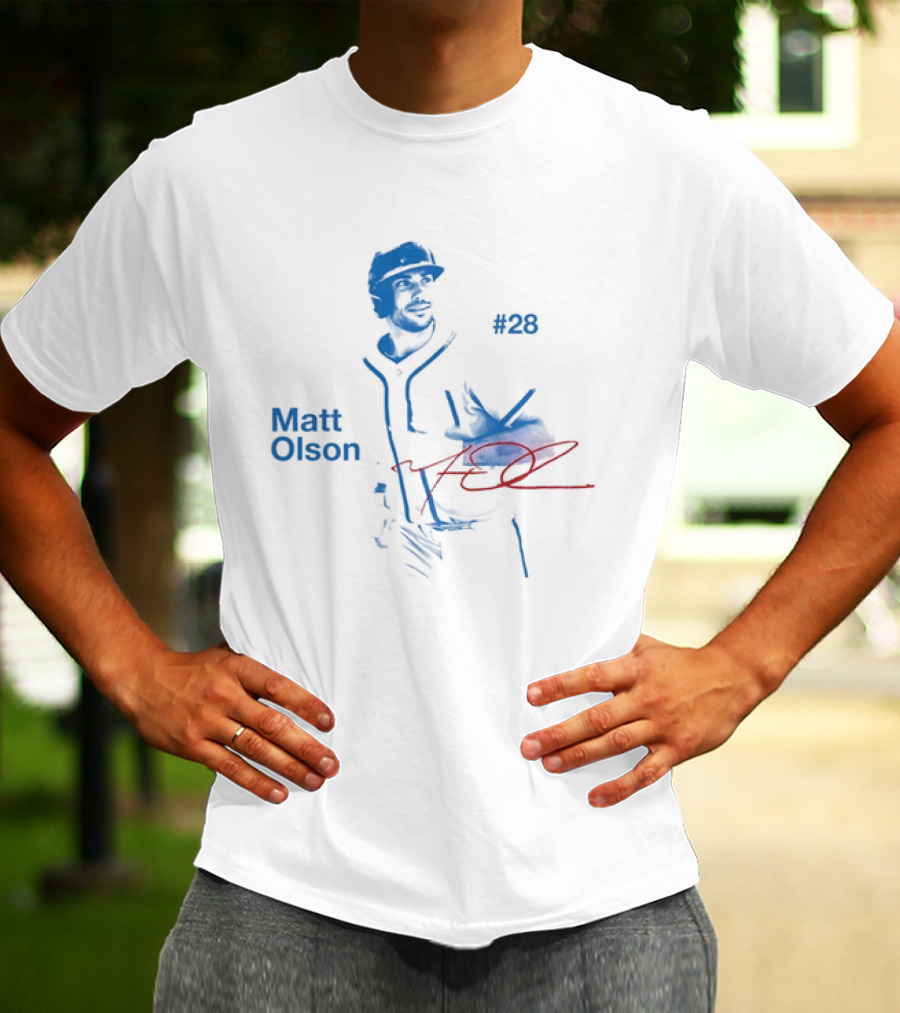 Matt Olson Atlanta Braves Number 28 MLB Star Player Signature T-Shirt