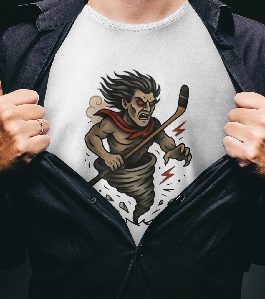 Tattooed Tornado Hockey Player Angry Sport Vector T-Shirt