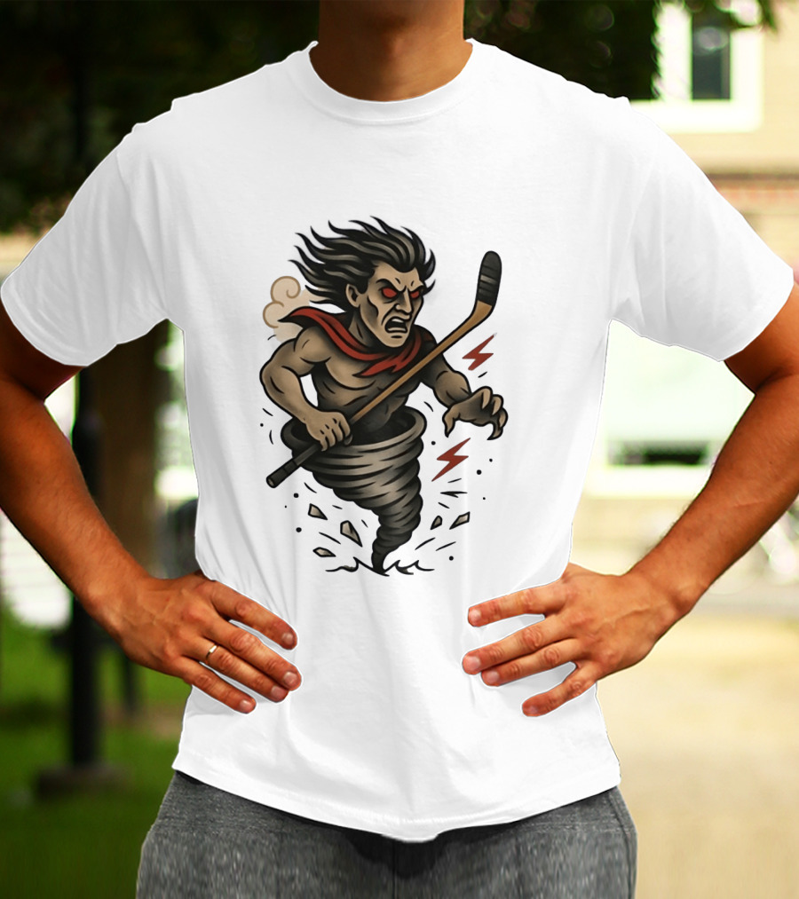 Tattooed Tornado Hockey Player Angry Sport Vector T-Shirt