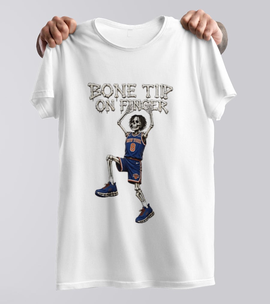 New York Knicks Bone Tip On Finger Skeleton Jersey Number 8 T-Shirt