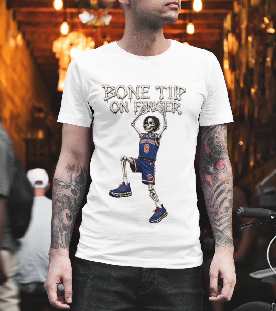 New York Knicks Bone Tip On Finger Skeleton Jersey Number 8 T-Shirt