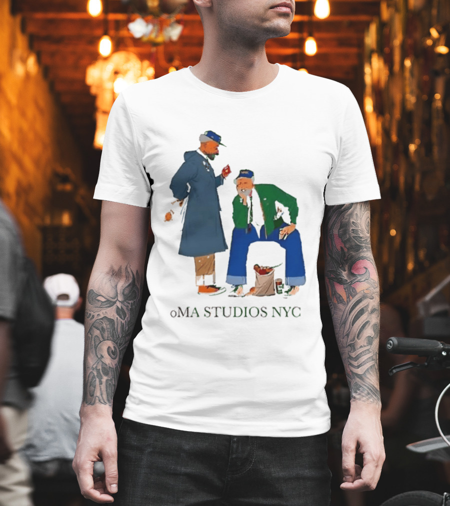 OMA Studios NYC Old Men Friends Talking Together In The Street Casual Street Scene T-Shirt