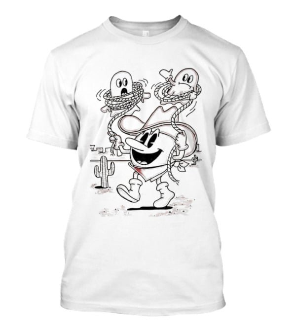 Pac Man Cowboy Lassoing Ghosts Western Adventure Retro Gaming T-Shirt