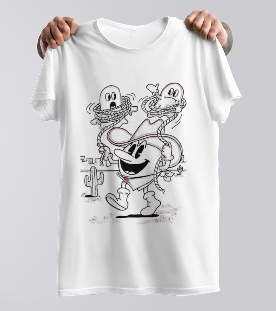 Pac Man Cowboy Lassoing Ghosts Western Adventure Retro Gaming T-Shirt