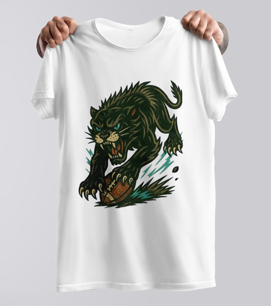 Panther Rushing Football Athletic Team Dynamic Action T-Shirt