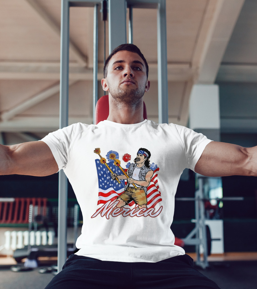Patriotic Merica Man With Fireworks And American Flag T-Shirt