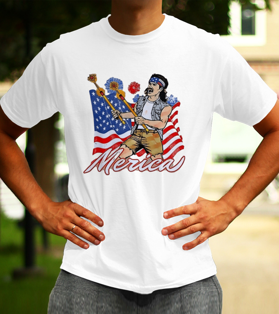 Patriotic Merica Man With Fireworks And American Flag T-Shirt