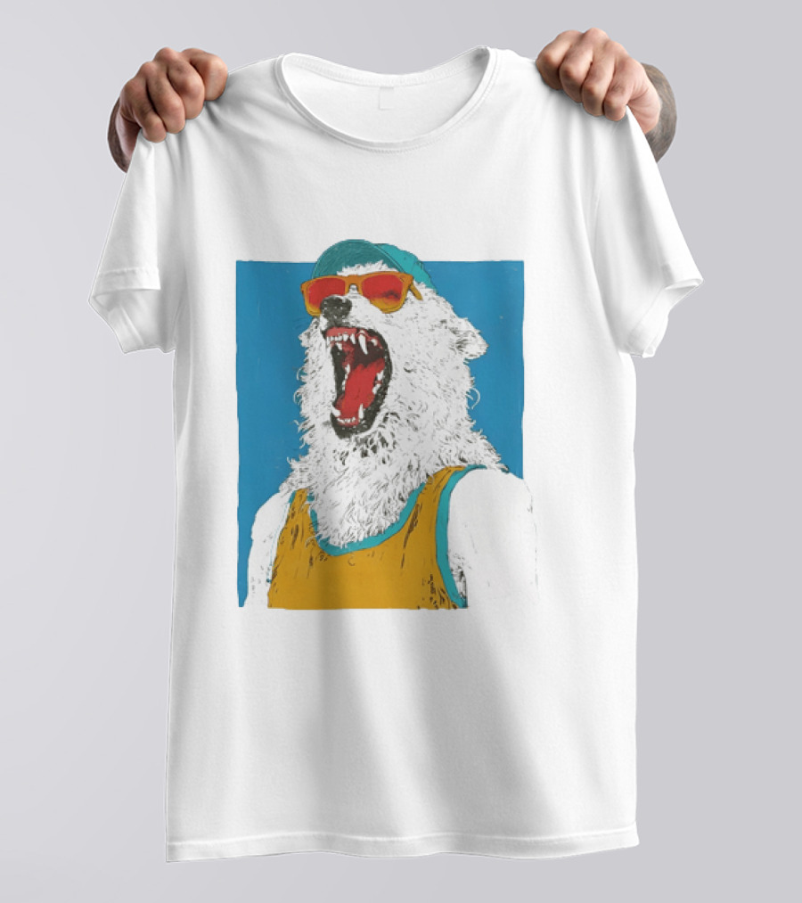 Polar Bear Wearing Sunglasses And Cap In Yellow Roaring T-Shirt