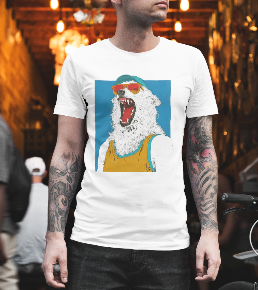 Polar Bear Wearing Sunglasses And Cap In Yellow Roaring T-Shirt
