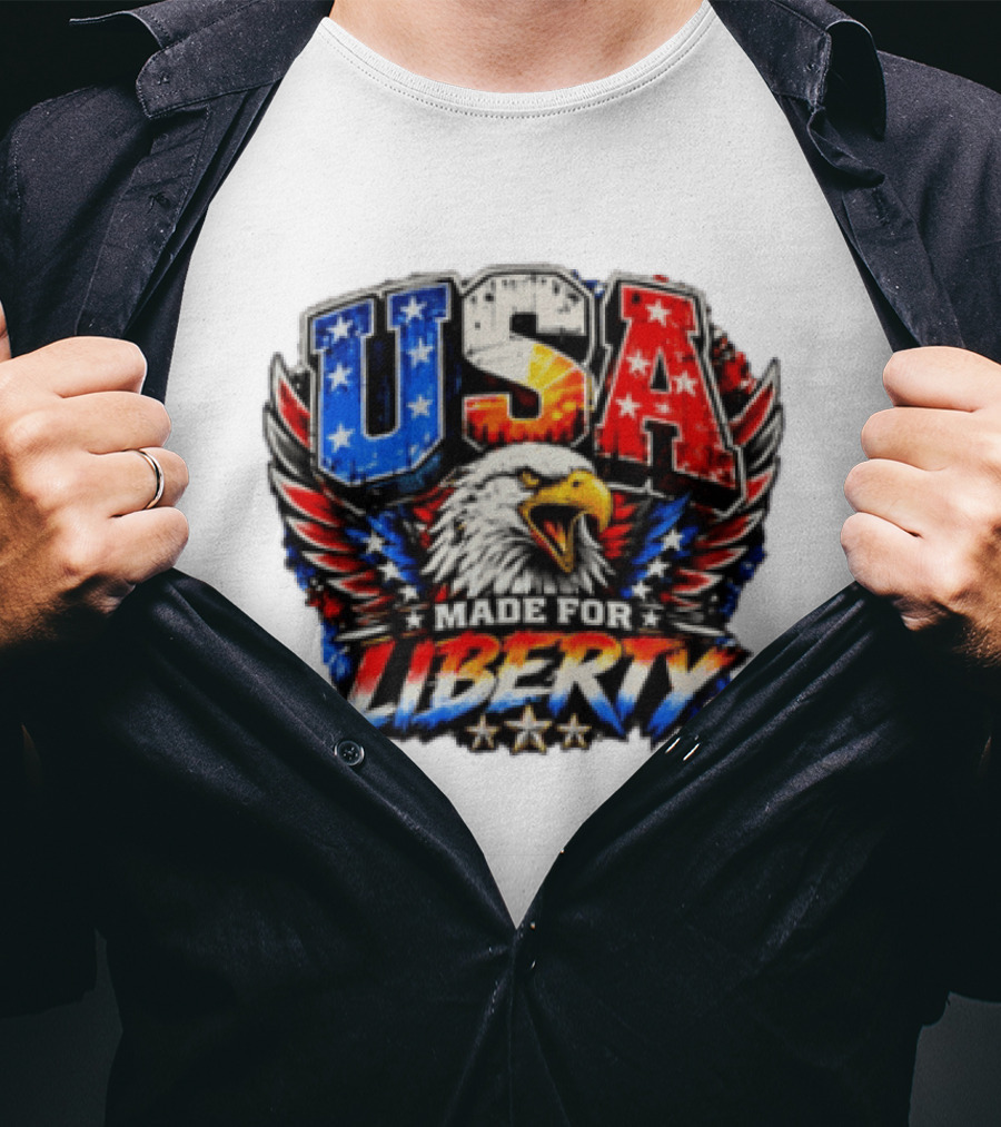 USA Eagle Made For Liberty Patriotic American Flag Stars T-Shirt