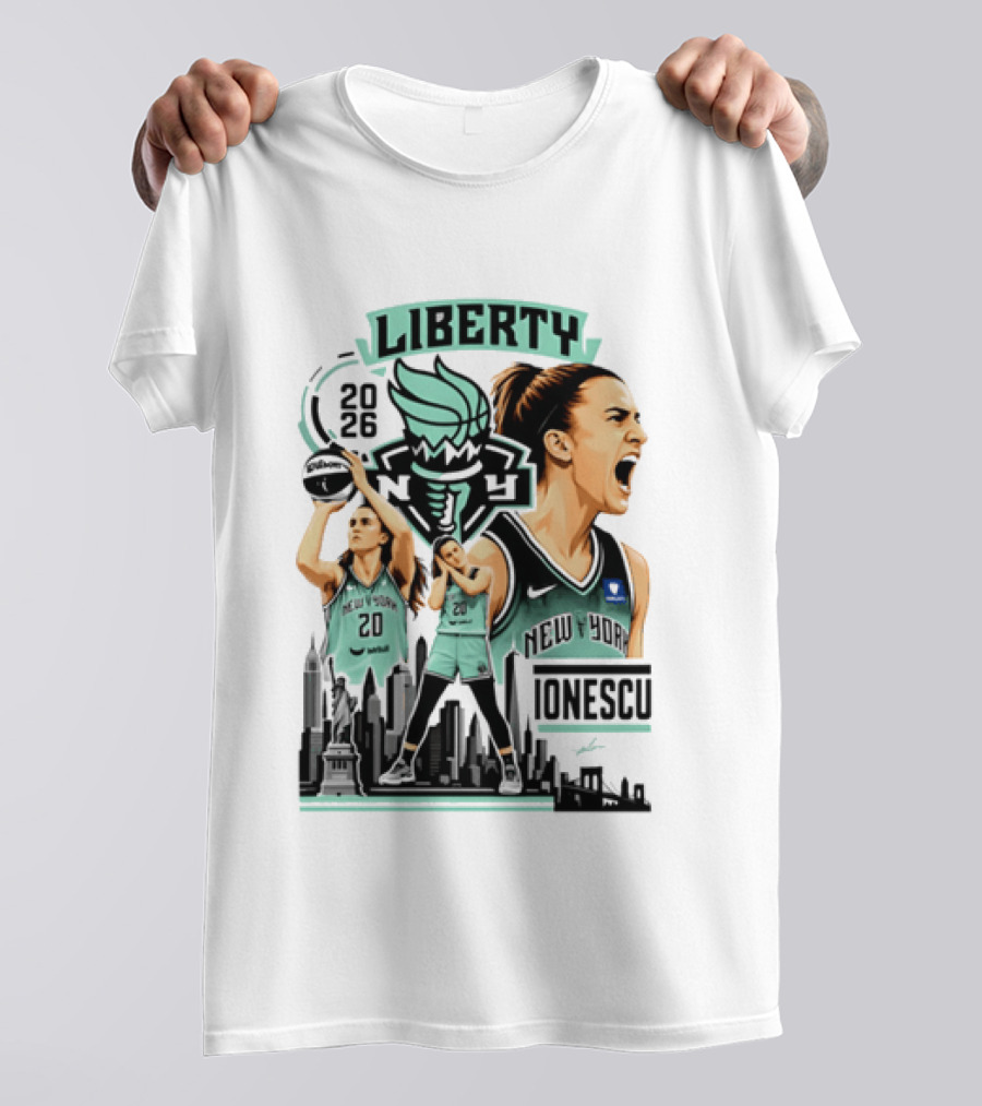 New York Liberty 2026 Sabrina Ionescu 20 Basketball Skyline T-Shirt
