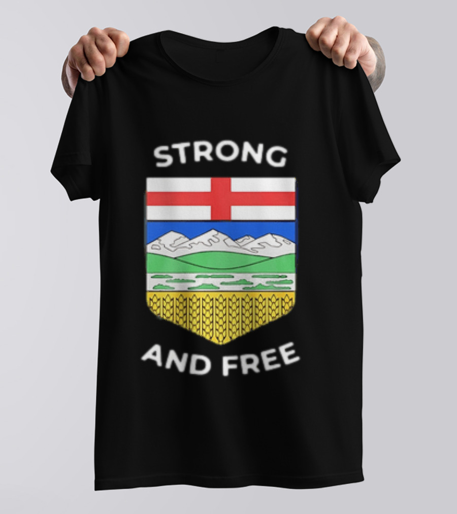 Alberta Canada Map Flag Strong And Free Crest And Wheat Sheaves T-Shirt