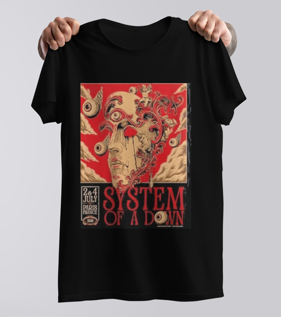 System Of A Down Paris France 2026 Surreal Art Eye Motif July 2 And 4 Concert Stade De France T-Shirt
