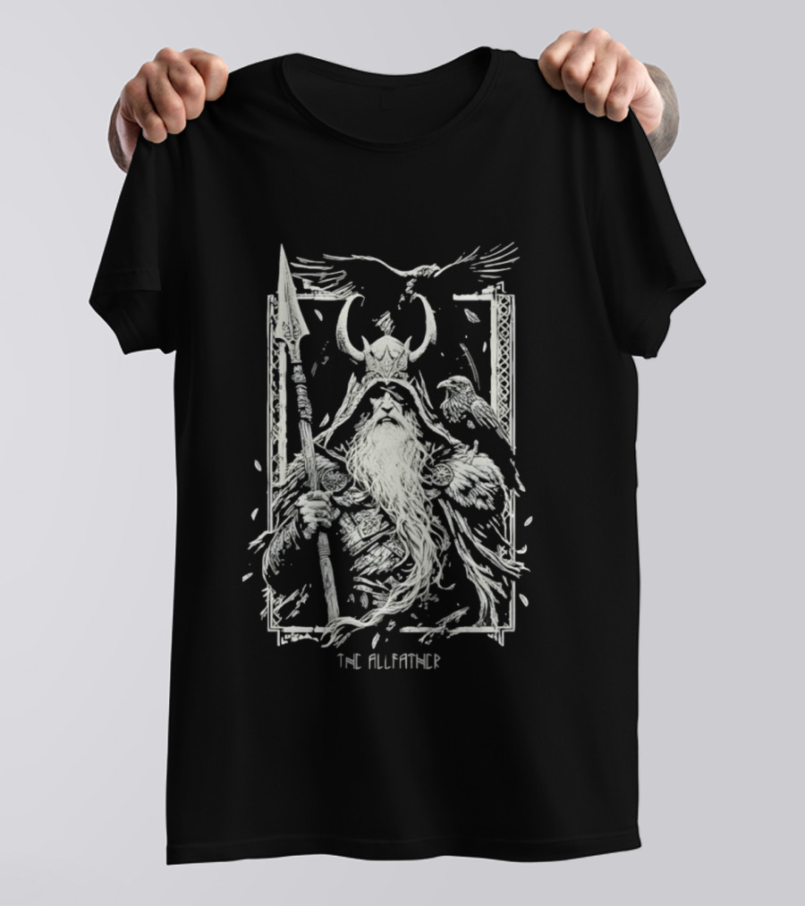The Allfather Viking Norse Mythology Odin Ravens Spear Nordic Warrior Helm T-Shirt