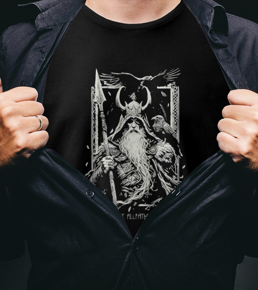 The Allfather Viking Norse Mythology Odin Ravens Spear Nordic Warrior Helm T-Shirt