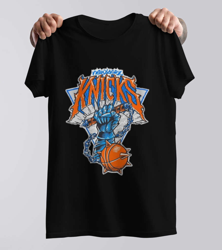 New York Knicks Fist Spiked Basketball Mace Burst Through Concrete T-Shirt