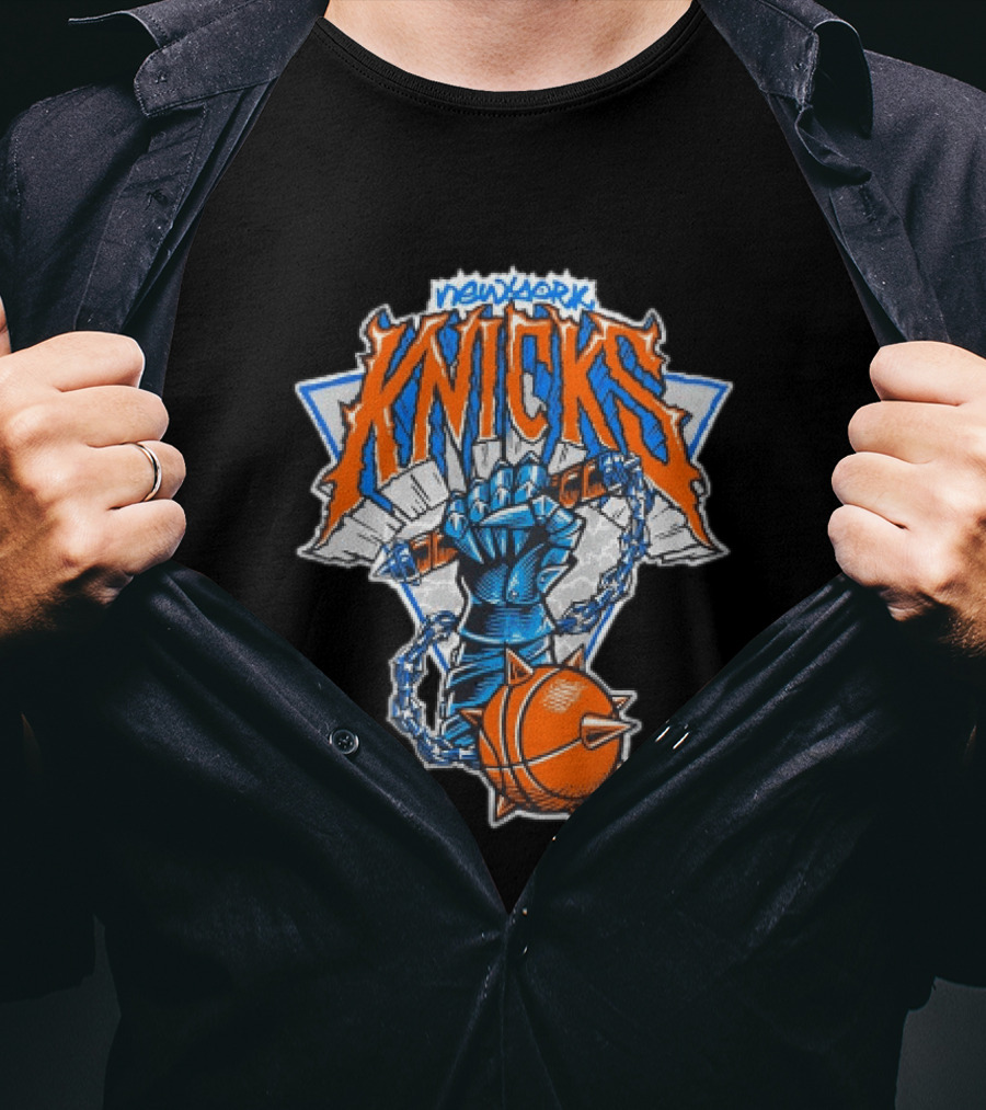 New York Knicks Fist Spiked Basketball Mace Burst Through Concrete T-Shirt