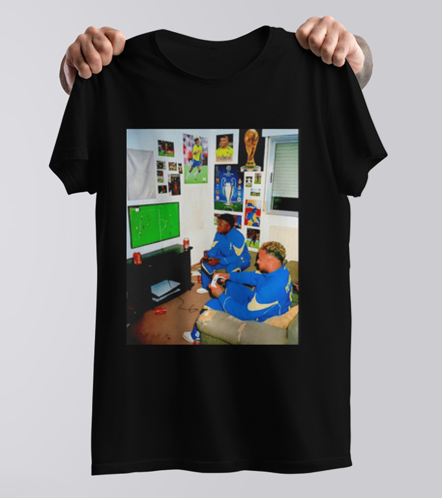 Brazil National Team Neymar Vinícius Júnior Playing Video Games Football S T-Shirt