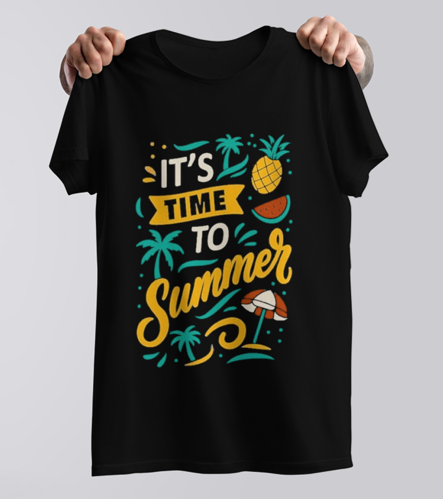 It's Time To Summer With Pineapple Watermelon Beach Umbrella T-Shirt