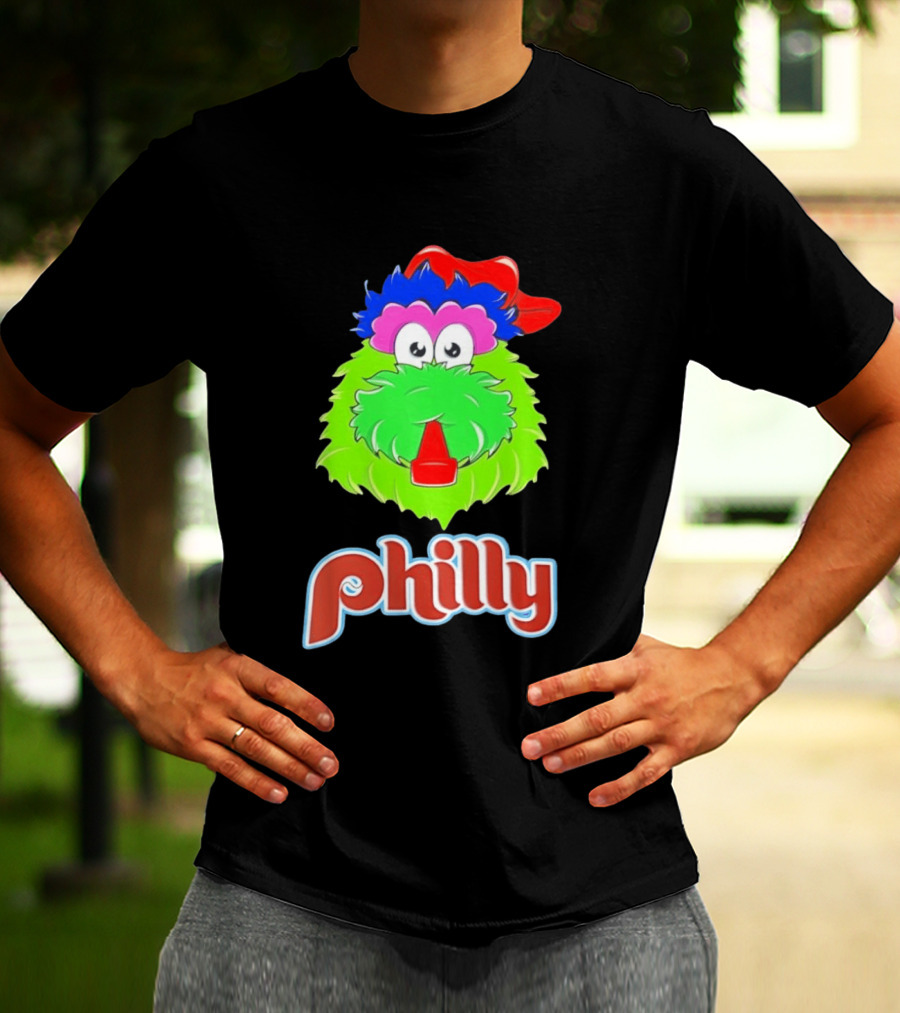 Philly Fanatics Whistle Philly Green Furry Mascot Red Hat T-Shirt