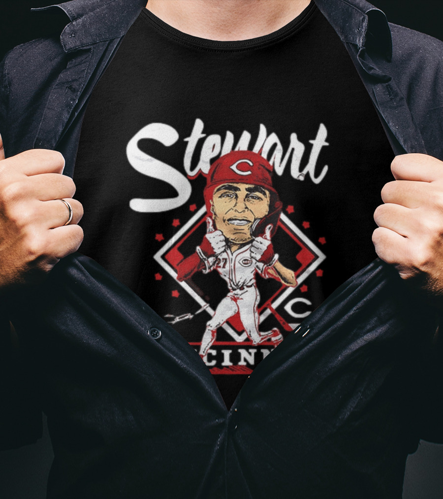 Cincinnati Reds Sal Stewart Baseball Caricature T-Shirt