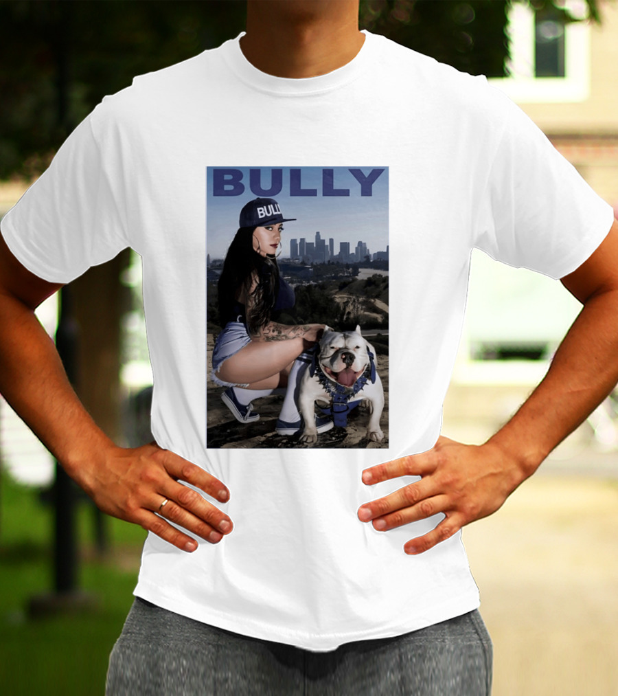 Bully Lifestyle Woman Squatting With Dog Cityscape T-Shirt