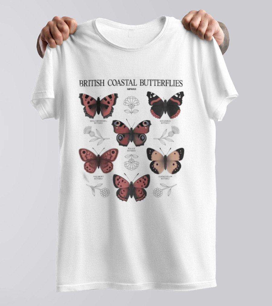 British Coastal Butterflies Species Identification Nature Motifs T-Shirt
