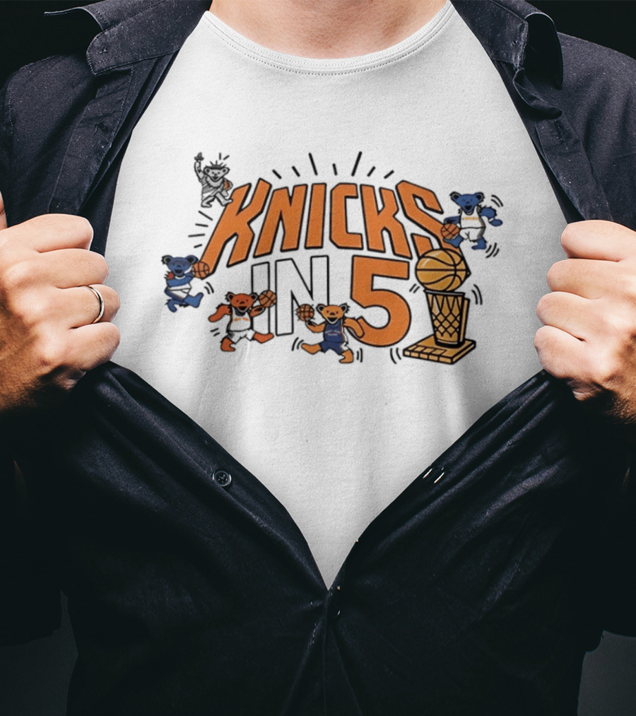 Knicks In 5 Grateful Dead Bears Basketball Collaboration T-Shirt
