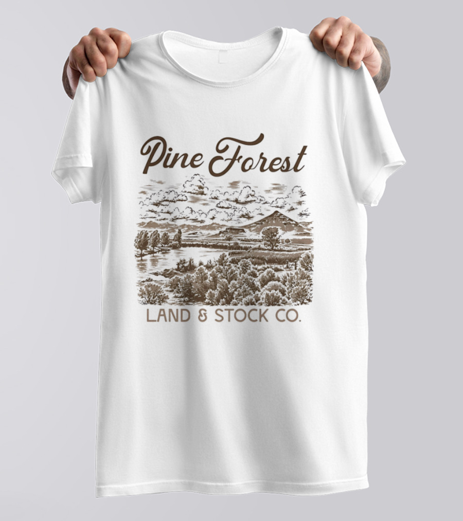 Pine Forest Land And Stock Co Mountain Lake Landscape T-Shirt