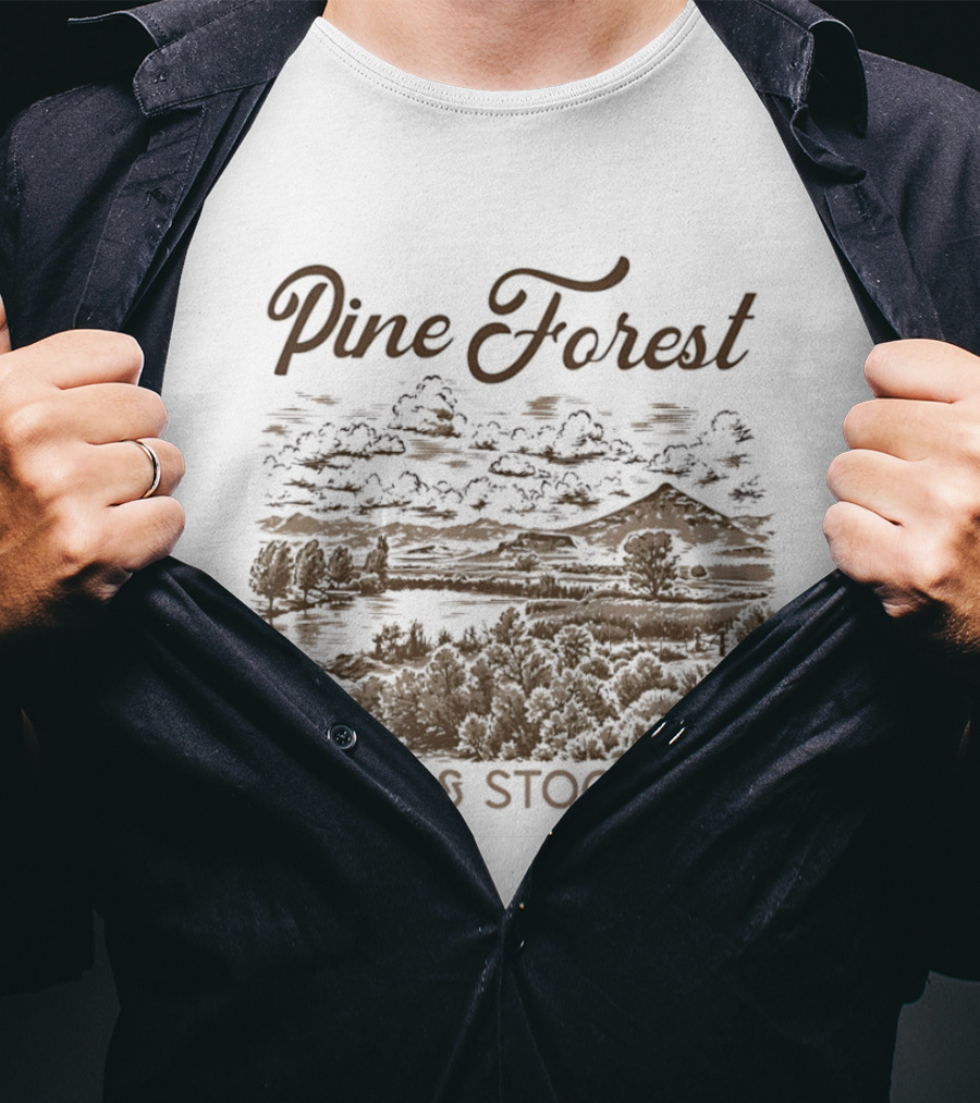 Pine Forest Land And Stock Co Mountain Lake Landscape T-Shirt
