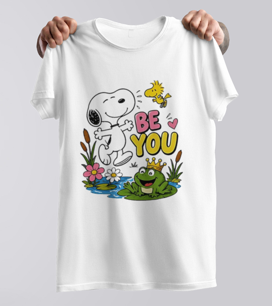 Snoopy And Woodstock Be You Frog Watercolor Flowers T-Shirt