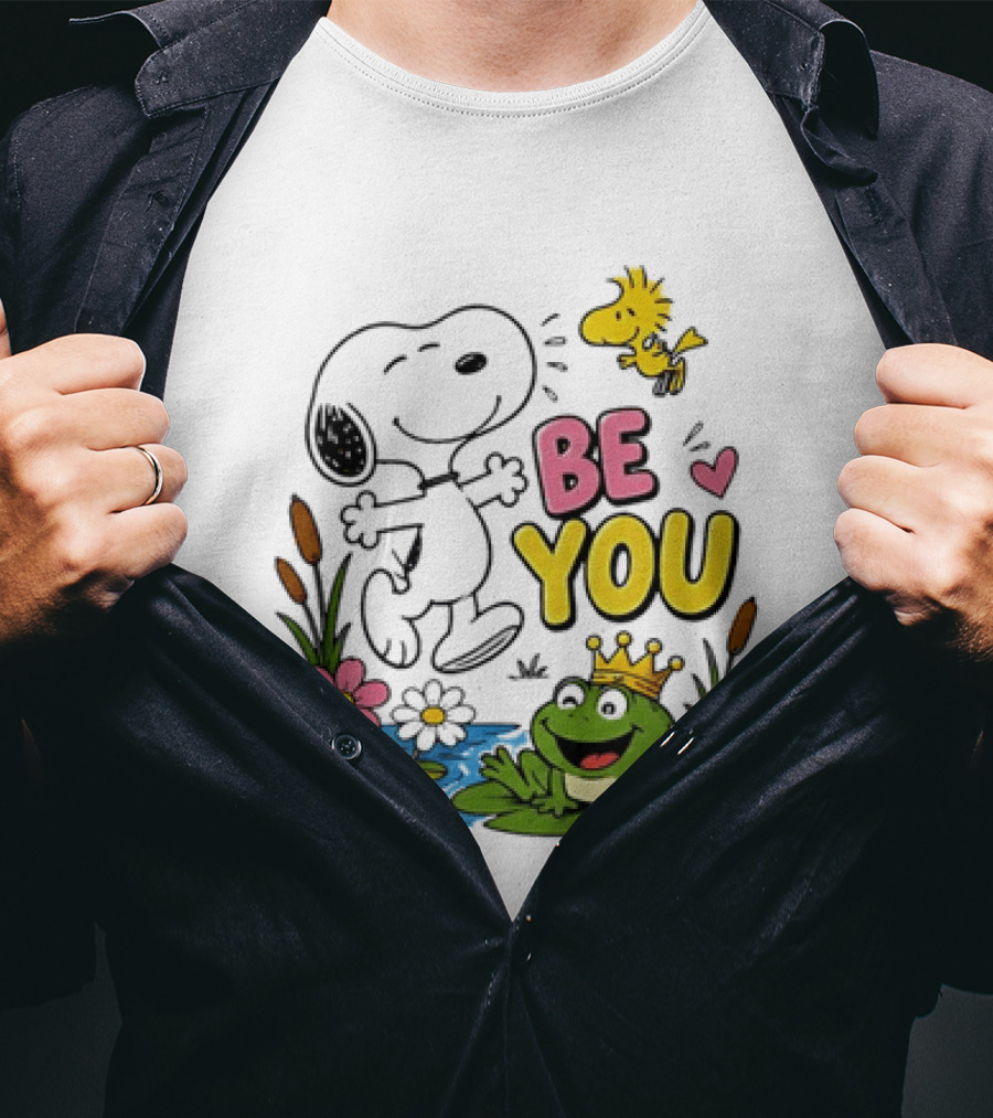 Snoopy And Woodstock Be You Frog Watercolor Flowers T-Shirt