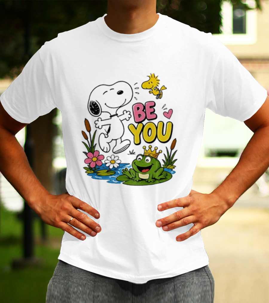 Snoopy And Woodstock Be You Frog Watercolor Flowers T-Shirt