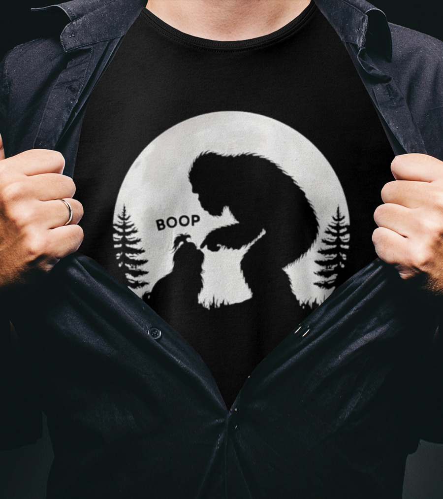 Bigfoot Boop Shih Tzu Moon Silhouette Forest Scene T-Shirt