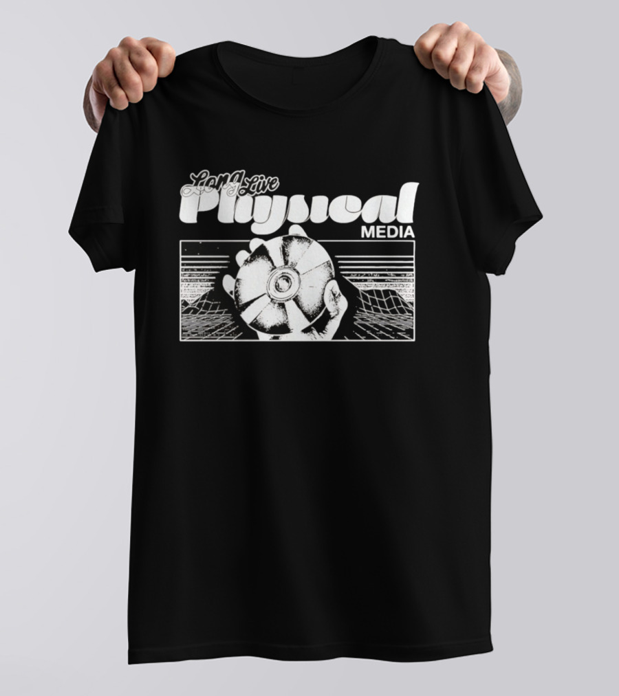 Long Live Physical Media Hand Holding Compact Disc T-Shirt