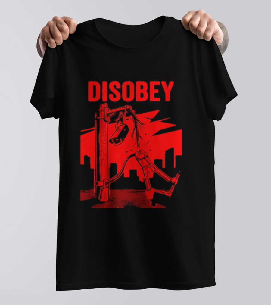 DISOBEY Surveillance Camera Wire Cutting Protest Stencil T-Shirt