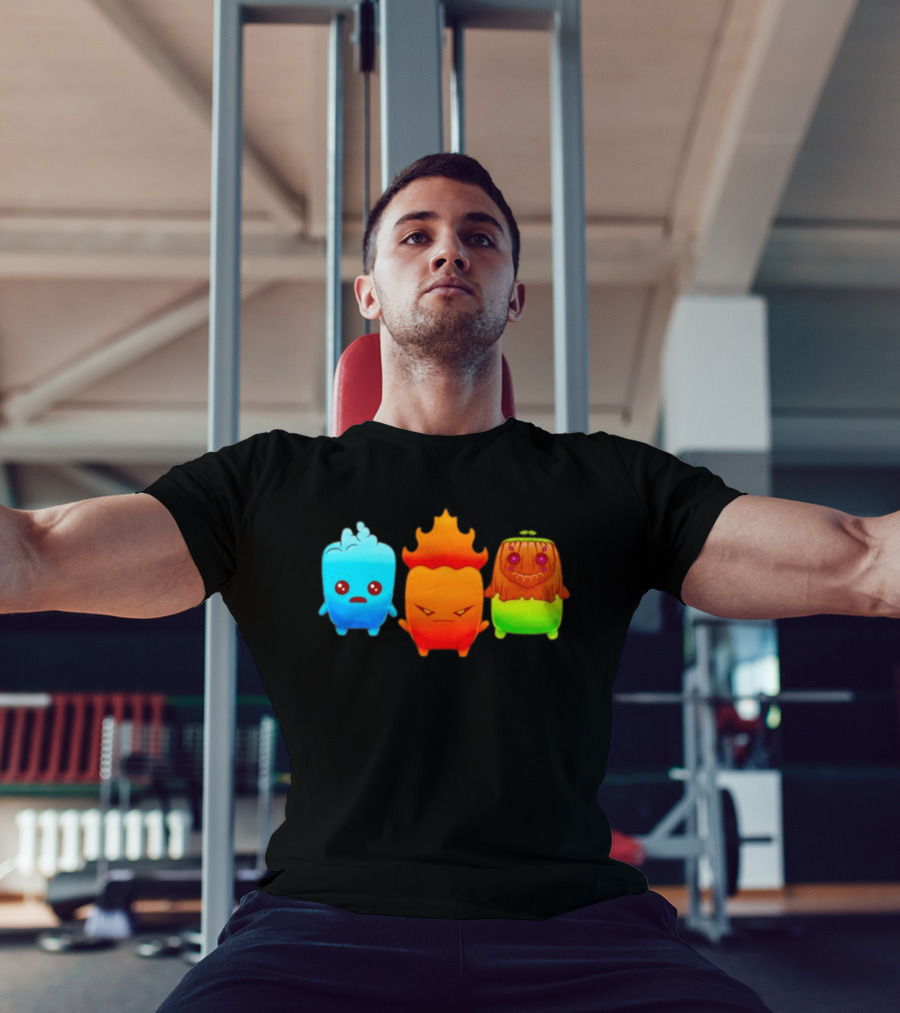 Water Fire And Earth Elemental Creatures Fireboy And Watergirl Cute Characters T-Shirt
