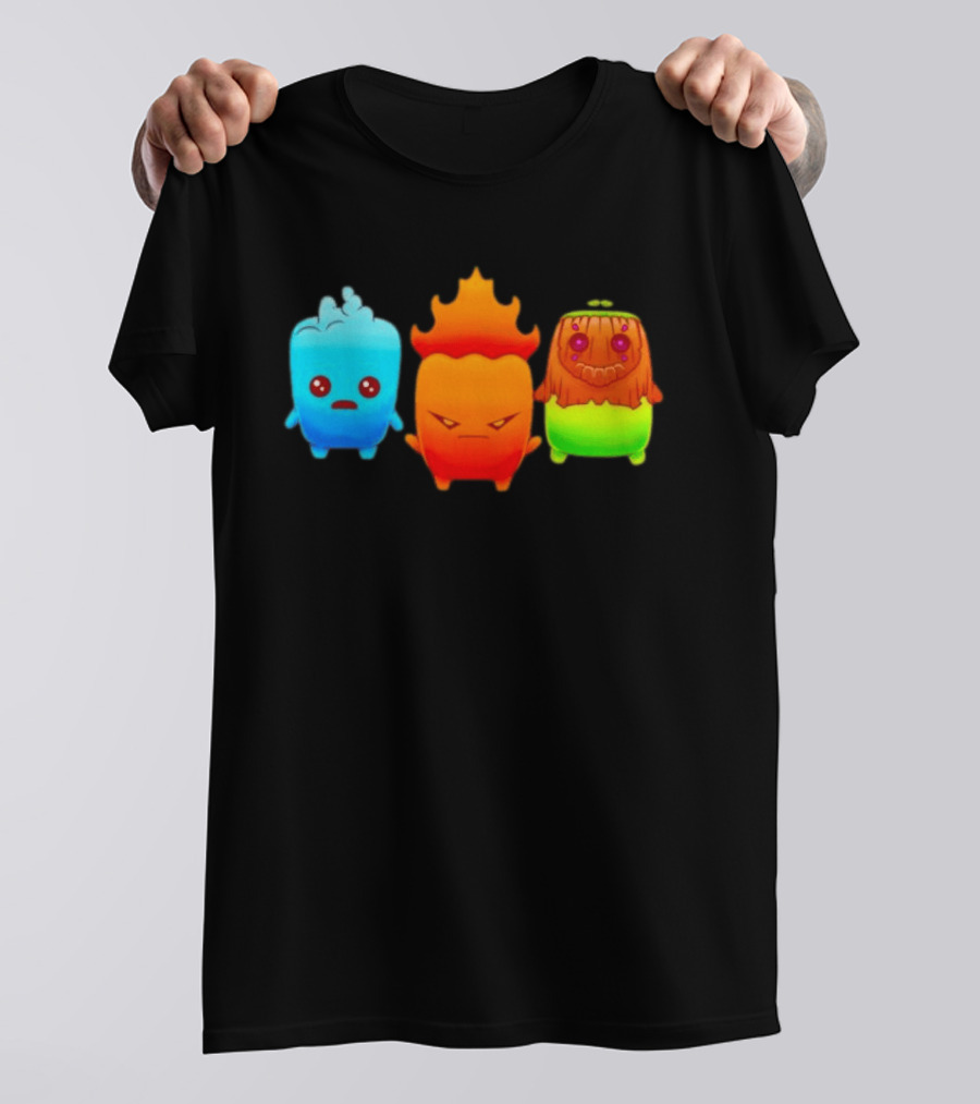 Water Fire And Earth Elemental Creatures Fireboy And Watergirl Cute Characters T-Shirt