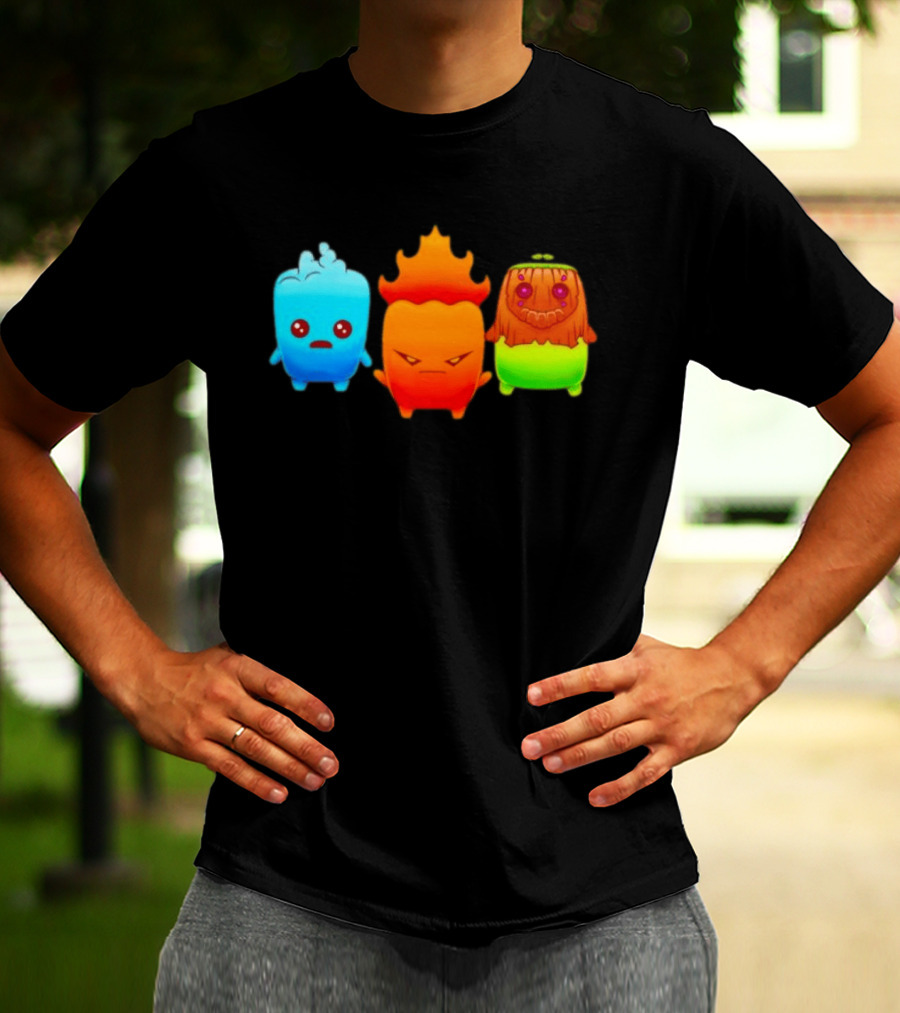 Water Fire And Earth Elemental Creatures Fireboy And Watergirl Cute Characters T-Shirt